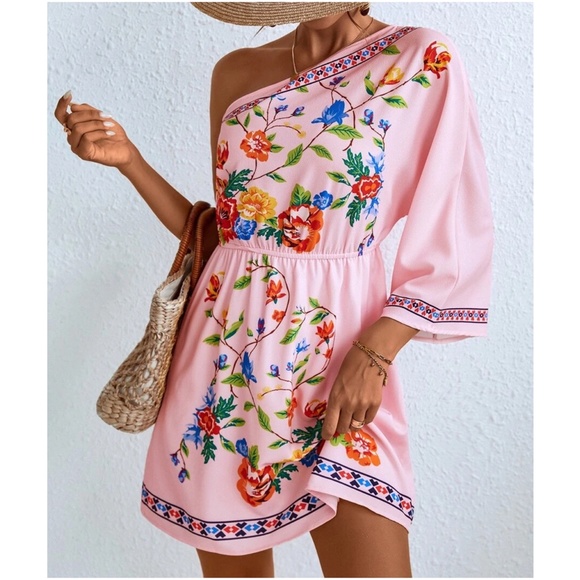 022 Bohemian Floral Print One Shoulder Dress - Picture 7 of 9